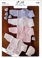 Teddy Knitting Yarns 7138 Cardigans & Bonnet 4ply Pattern KNIT