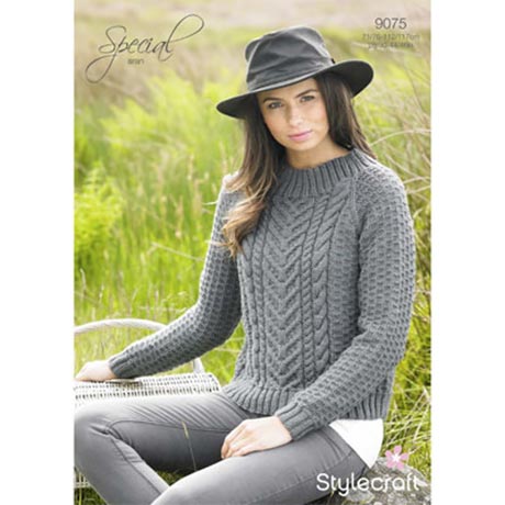 Special Aran Ladies Sweater 9075 Pattern