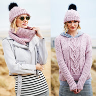 Special Aran with Wool Womens Sweater, Snood & Hat 9555 Pattern
