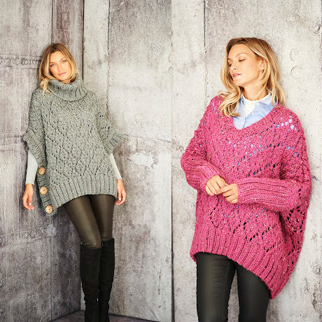 Stylecraft XL Tweeds 9807 Ladies Sweater and Poncho Pattern KNIT