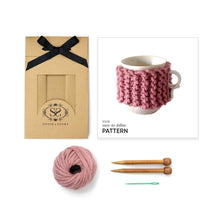 Load image into Gallery viewer, Stitch &amp; Story Mug Cosy Mini Knitting Kit- Dusk Pink
