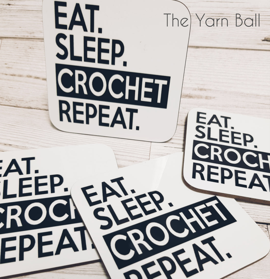 'Eat, Sleep, Crochet, Repeat' Coaster