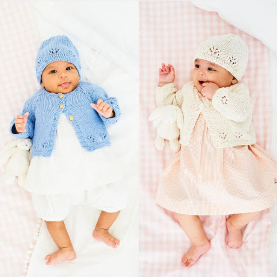 Stylecraft Naturals Cotton Dk Baby Cardigans/Hat 9832 Pattern KNIT