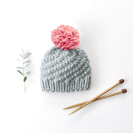 Stitch & Story Luca Pom Hat Knitting Kit- Stormy Grey