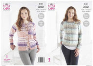 King Cole 5451Sweater Cardigan Knitting Pattern Aran